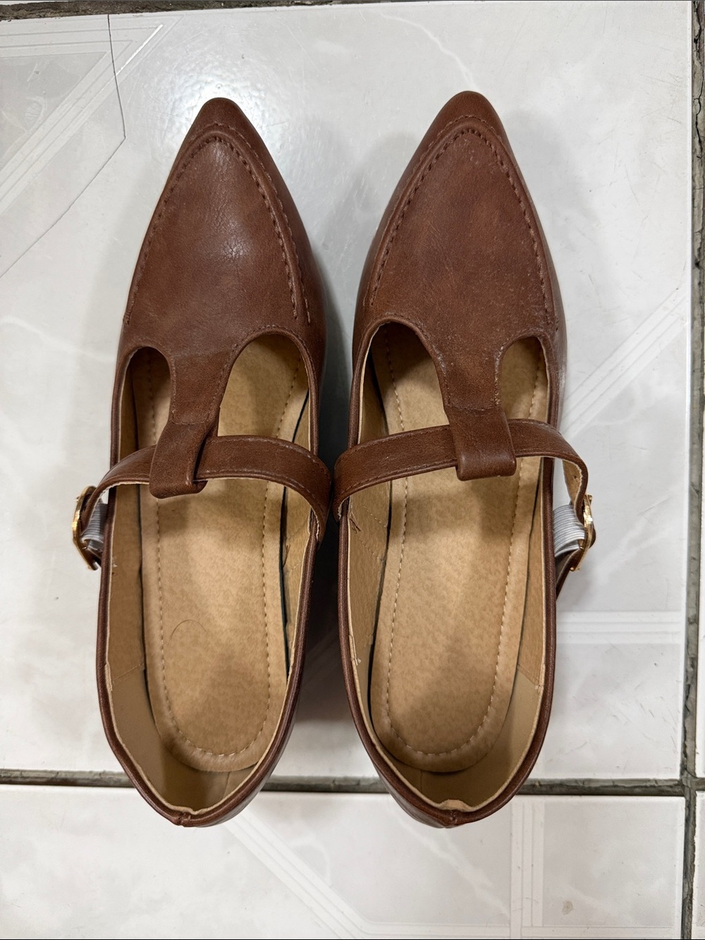 Women’s Brown Pointed Mary Jane Flats